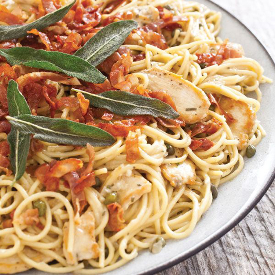 Diese Hühnchen-Saltimbocca Spaghetti ist eine meiner Familie lieben Mahlzeit jedes Wochenende