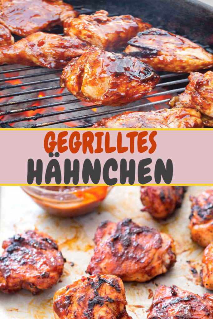 Hähnchen Gegrillt auf einem Tablett platziert, daneben leckere Soße